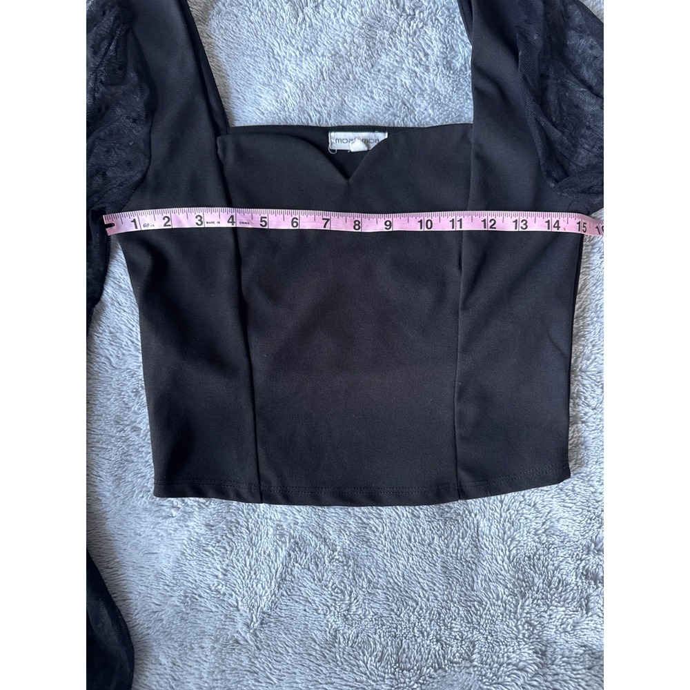 Moa Moa Black Mesh Puff Sleeve Crop Top Sweetheart Neck Y2K Goth S Small - Picture 7 of 8